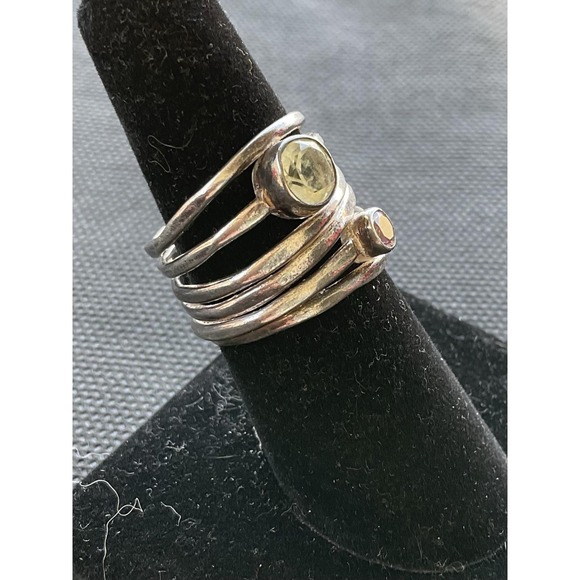 925 Sterling Silver Multi Band Round Gemstone Ring Size 7 Vintage Estate Jewelry - Picture 2 of 8